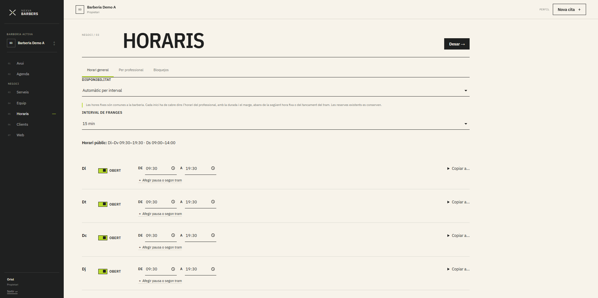 Nexva Barbers — horaris