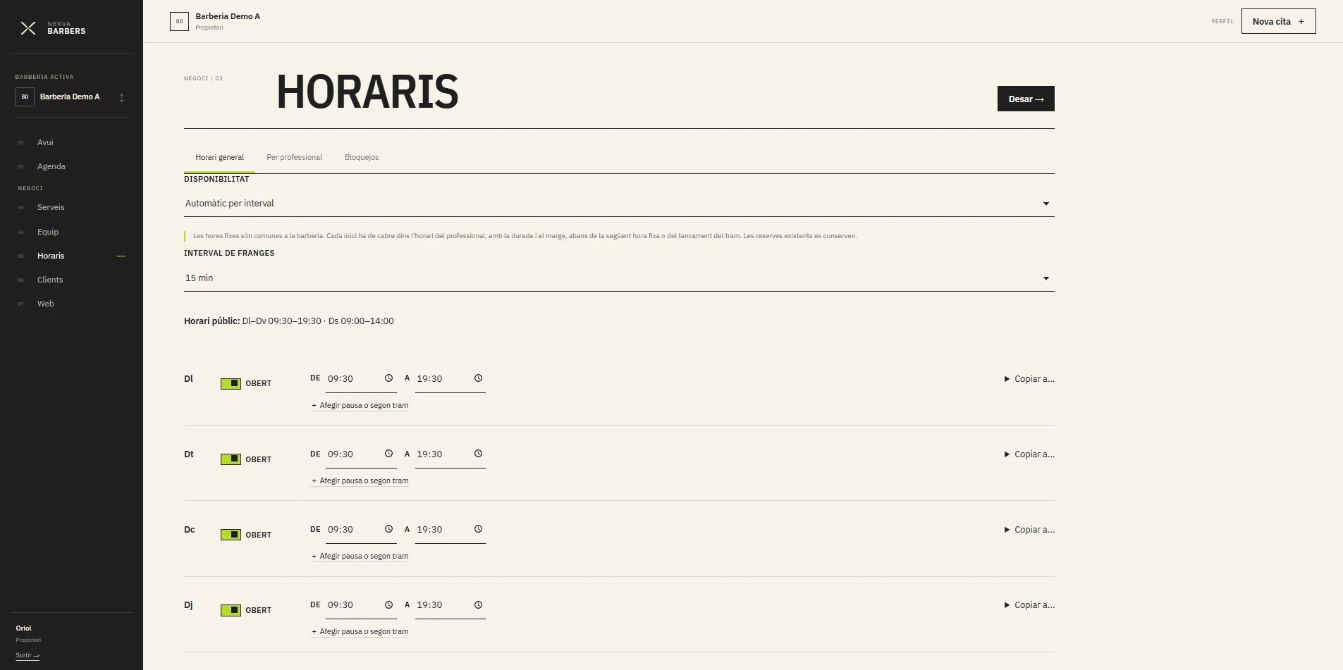 Nexva Barbers — horaris